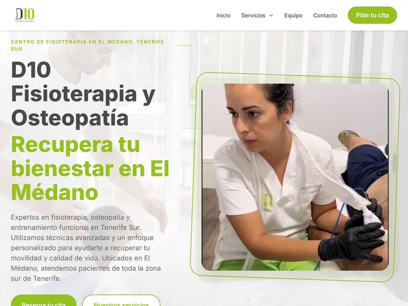 D10 FISIOTERAPIA - Web para un centro de fisioterapia, osteopatía y medicina estética en El Médano, Tenerife: servicios...