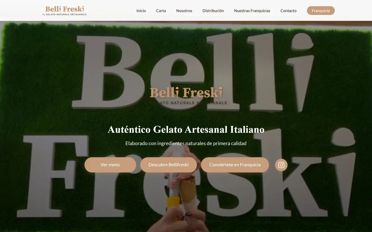 Web de Belli Freski, marca de gelato artesanal con franquicias, diseñada por Namura