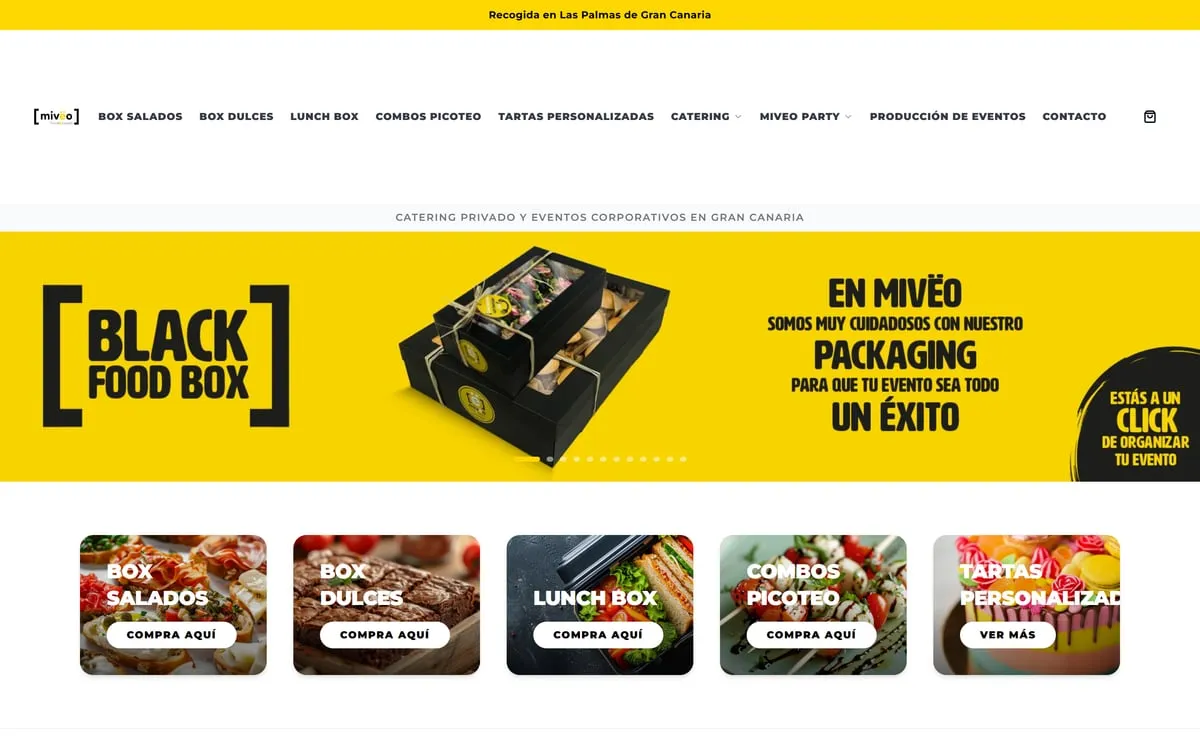 Web de Miveo, catering y eventos en Gran Canaria, diseñada por Namura